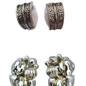 VTG Goldtone Clip-On Textured Earrings Coro Candy & Unsigned Greek Key lot of 2
